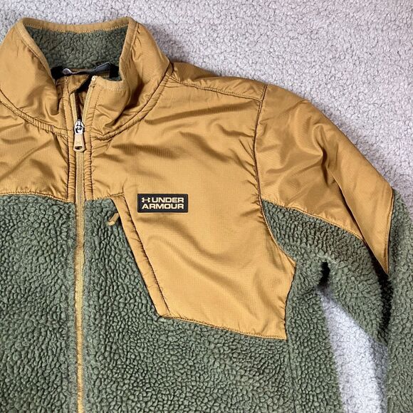 Under Armour Boys Storm Tanuk Sherpa Jacket Size Medium Mustard and Olive Green - Picture 4 of 9